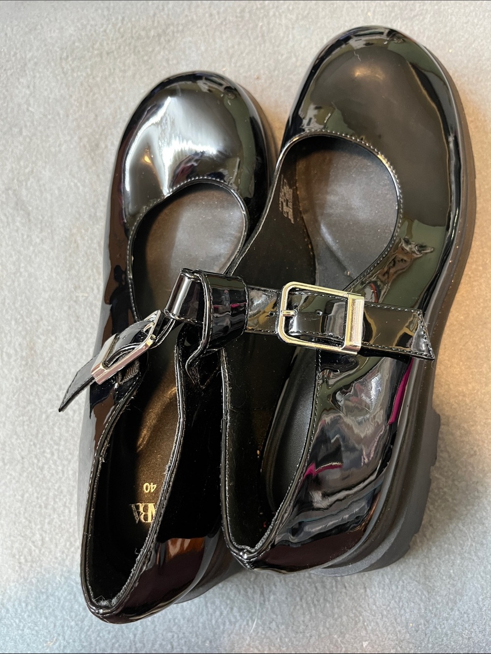 Zara Black Patent Mary Jane Loafers with Buckle